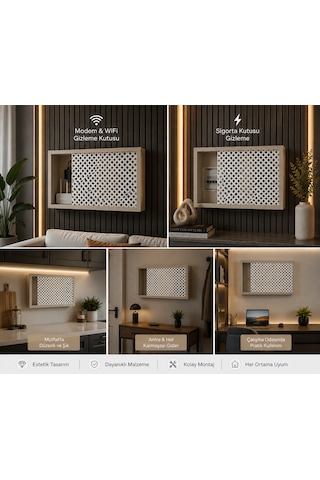 Modern Dekoratif Duvara Asılabilir Mdf Sigorta Ve Modem-wifi Saklama Kutusu 30x40 Cm Derinlik 10cm Bej