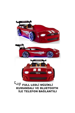 Kırmızı Arabalı Yatak Sport Mst Full Ledli Kumandalı Ve Müzikli 90x190 Cm
