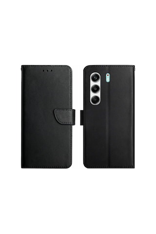 Tecno Camon 40 Pro Kartlık Bölmeli Deri Kapaklı Standlı Kılıf Siyah