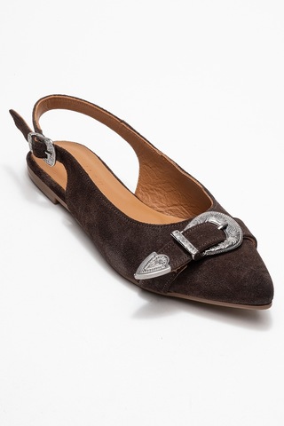 Dorothy Kahverengi Süet Hakiki Deri Tokalı Sivri Burunlu Kadın Sandalet Kahverengi