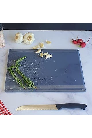 Kanallı Cam Kesme Tahtası - Cam Kesme Tablası Füme Cam, 25cm X 35cm Diğer