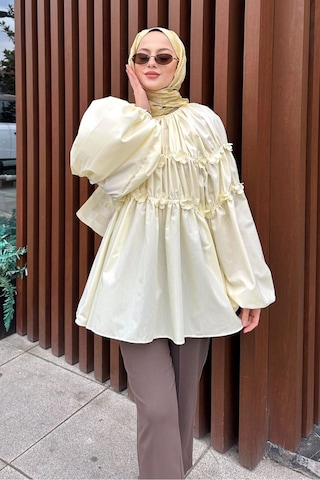 Unika Boutique Mini Çiçekli Kadın Tesetettür Gömlek Sarı