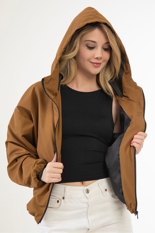 Riverstorm Kadın Taba Su Ve Rüzgar Geçirmez Kapüşonlu Cepli Oversize Yağmurluk - Rüzgarlık Taba