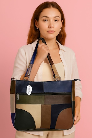Westbag Hakiki Deri Kol Omuz Askılı Çapraz Postacı Çok Gözlü Çanta Koyu Çok Renkli