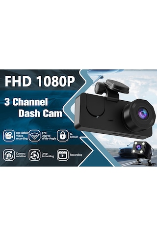 Samdoo Araç İçi 3 Kameralı Sürücü Kaydedici - Ön+iç+arka Kameralar, 1080p Full Hd, Wıfı Desteği, Sürekli Kayıt