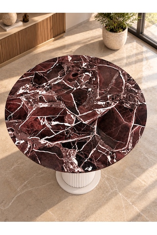 Vişne Mermer Desenli Yuvarlak Masa 90 Cm %100 Mdf Vizon Bej Elazığ Vişne