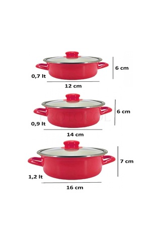 Protocol London 12/14/16 Cm Mini Emaye Tencere Seti - Kırmızı Iı