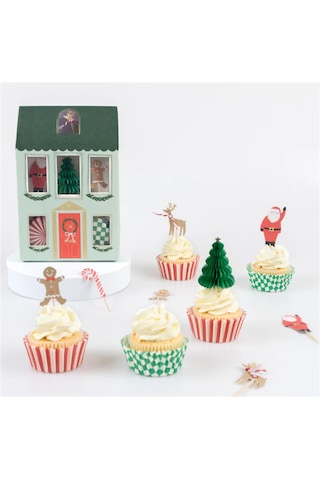 Meri Meri - Festive House Cupcake Kit - Yeni Yıl Evi Cupcake Kit 24'lü