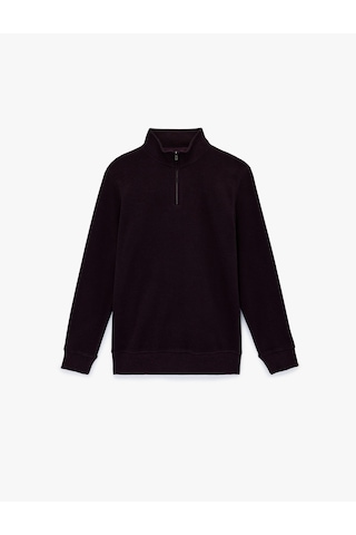 Koton Regular Fit Uzun Kollu Yarım Fermuarlı Sweatshirt Bordo 6wam70199mk
