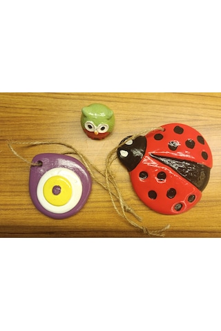 Artepieza El Yapımı Uğur Böceği, Baykuş Ve Nazar Boncuğu 3 Lü Dekoratif Set Şans, Bereket Ve Koruma Temalı 3 Adet