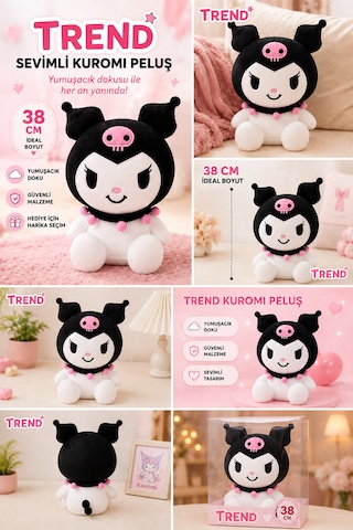 Kuromi Peluş Oyuncak 38 Cm Yumuşak Sevimli Büyük Peluş Bebek, Hediye Oyuncak Beyaz