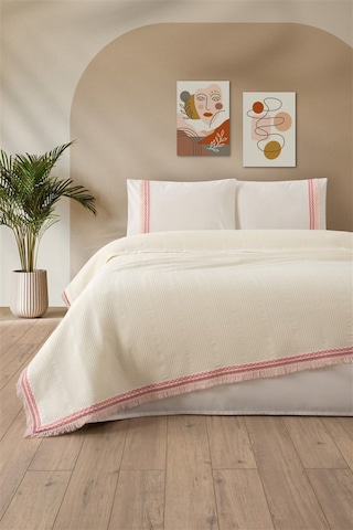 Tivoli Çift Kişilik Dantelli 4 Parça Pike Takımı Çeyizlik-melanie-krem Krem Krem