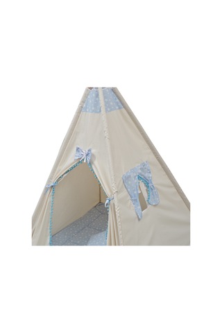 Exorbaby Lüks,büyük Boy,ahşap Ve Pamuklu Naturel Kumaş,toplanmaz,devrilmez,puf Minderli Oyun Çadırı Mavi