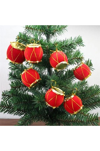 Yılbaşı New Year Çam Ağacı Mini Tambur Süs 6'lı
