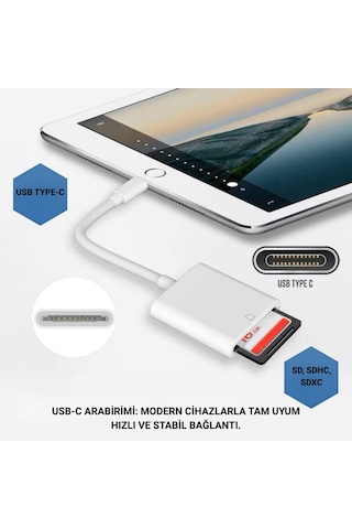Polham Usb-c To Sd / Hafıza Kart Okuyucu Tak & Çalıştır Kamera Kart Dönüştürücü, Telefon, Tablet Pc Uyumlu Beyaz
