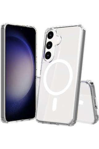 Nourthkiingdom Galaxy S23 Fe Uyumlu Magsafe Şarj Özellikli Şeffaf Sert Pc Nrtk Embos Kılıf-renksiz Renksiz