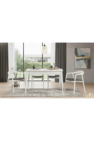 Elyse 4 Kişilik Açılır Yemek Masası Takımı Modern Ve Şık Tasarım Beyaz Antrasit