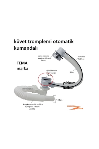 Küvet Tromplemi Kapağı Kumandalı Otomatik Küvet Jakuzi Gider Kapa