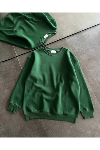 Novalisse Kadın Kışlık Bisiklet Yaka Üç İplik Basic Sweatshirt - Haki Çoklu Renk