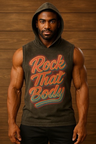 Technomonkey Siyah Erkek Kapüşonlu Antrenman Sporcu Atleti Oversize Yıkamalı Rockthatbody Baskılı Kolsuz T-shirt
