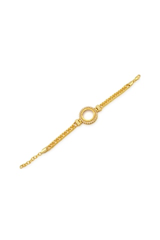 Altın Kaplama İmitasyon Zirkon Taşlı İşlemeli Zincir Çeyrek Çerçeve Bileklik Blk-1170 Altın