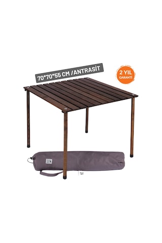 Bag The Joy 70 x 70 x 55 CM Ahşap Katlanır Kamp Masası - Antrasit Gri
