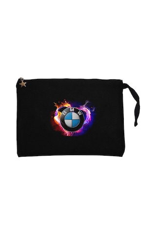 BMW Heart Colorful Logo Siyah Clutch Astarlı Cüzdan / El Çantası Siyah