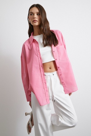 Never More Lendy Keten Gömlek Pembe Pembe