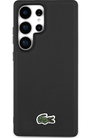 Galaxy Uyumlu S25 Ultra Kılıf Lacoste Lisanslı Pu Pike Desenli İkonik Timsah Dokuma Logolu Kapak Siyah
