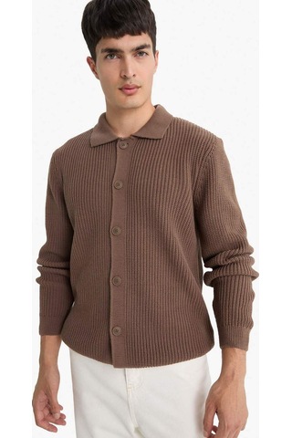 Defacto Standart Fit Polo Yaka Fermuarlı Triko Hırka E8397ax25cwbn595 Kahve