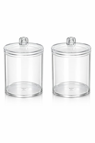 Vivart Şeffaf Pamukluk & Kulak Çubuğu Kabı 2 Li Set Banyo Düzenleyici Organizer Şeffaf