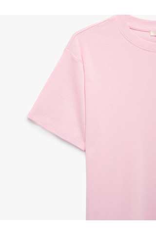Koton Pamuklu Kısa Kollu Bisiklet Yaka Oversize Basic Tişört Pembe 6sak50524ek Gül