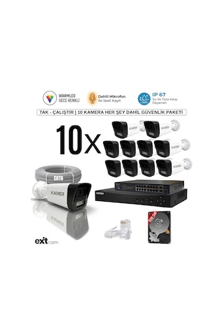 10'lu Ip-poeli-5mp-sesli -gece Renkli- Su Geçirmez- Full Hd-320gb-güvenlik Kamera Seti