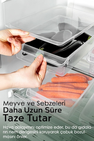 3 Adet Kapaklı Dolap İçi Buzdolabı Düzenleyici - Buzdolabı Organizer Meyve Sebze Saklama Kabı 4 Lt Şeffaf