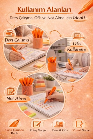 Fosforlu Kalem Seti 10'lu Turuncu Highlighter Turuncu
