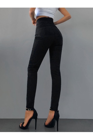 Kene Jeans Kadın Siyah 3 Düğme Likralı Dar Paça Kot Pantolon Siyah