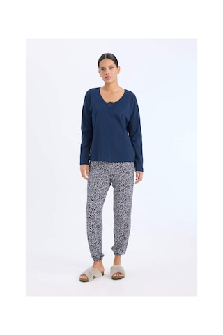 DeFacto Fall in Love Pijama Takımı Uzun Kollu Üst Desenli Uzun Alt E2357AX24WNNV31 Lacivert