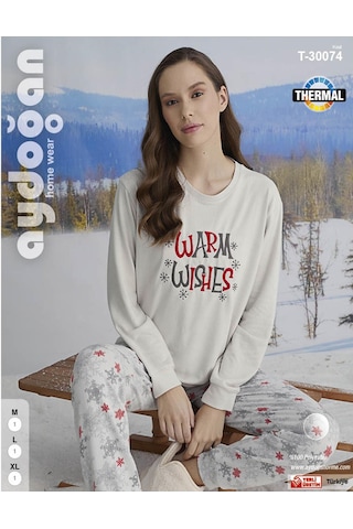 Aydoğan Kadın Bisiklet Yaka Termal Pijama Takımı 30074e- 1 Adet Ekru