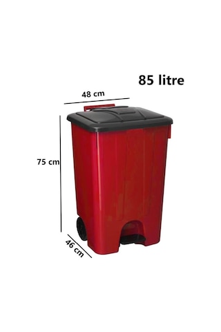 Omnipazar Sy-4265 Kırmızı 85 Lt Köşeli Pedallı Tekerlekli Çöp Kovası Kırmızı