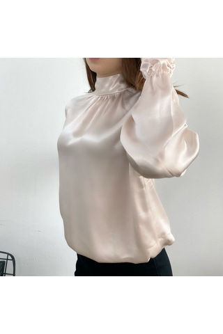 Mois Atelier Pudra Saten Bluz, Tasarım, Hediye, Büyük Beden, Tesettür Pudra