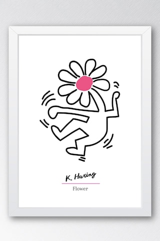 Keith Haring Flower Çerçeveli Tablo - Dans Eden Çiçek - Eklektik Tarz Duvar Dekoru