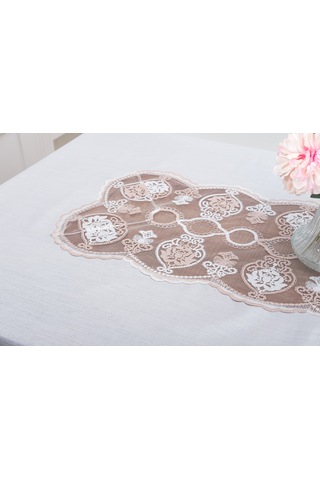 Finezza Sofia Lüx Dantelli Simli Keten Kumaş Krem Masa Örtüsü 160x220 Cm 1475