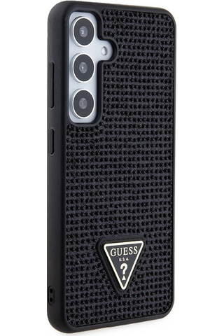 Galaxy S24 Uyumlu Kılıf Guess Lisanslı Taşlı Arka Yüzey Üçgen Logolu Kapak Siyah