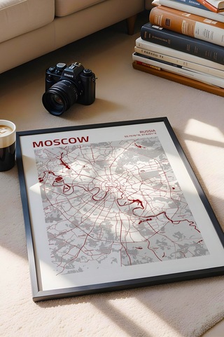Moskova Rusya Moscow - Russia Haritası Çerçeveli Tablo Lüks Salon Ofis Duvar Dekorasyonu Tablo