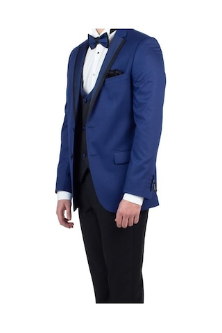 Lacivert Gabardin Mono Yaka Astarlı Yelekli 6 Drop Slim Fit Dar Kesim Smokin Damatlık 1001190153-Lacivert