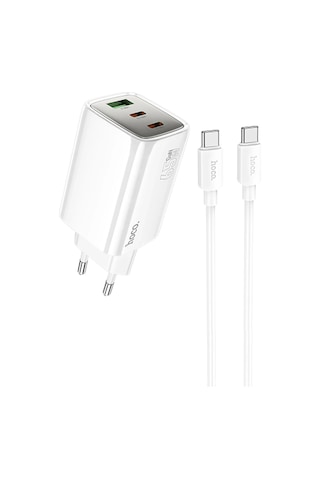 Hoco. N49 Glorious 2 Adet Type-c Ve 1 Adet Usb Çıkışlı Ekstra Type-c To Type-c Kablolu 65w Pd Hızlı Şarj Aleti - Beyaz