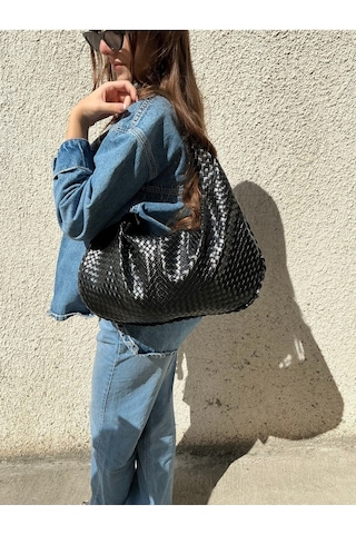 Öznora Milano Örgü Desen Kadın Omuz Çantası En 51 Cm Boy 30 Cm Siyah