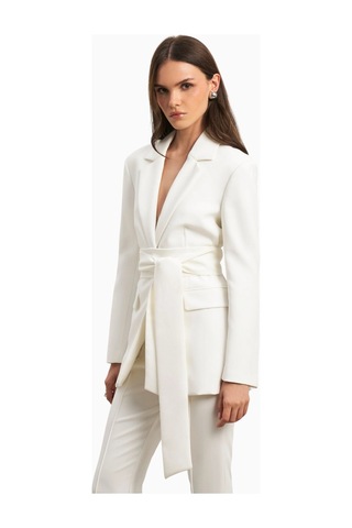 Because Of Alice Classic Blazer With Belt Klasik Blazer Kadın Ceket Beyaz