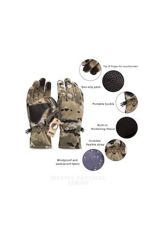 Lenscape Su Geçirmez Softshell Multicam Motosiklet Taktik Askeri Spor Kışlık Kar Balıkçı Eldiveni