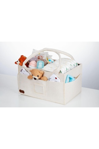 Galanz Keçe Kapaklı Anne Bebek Bakım Çantası Bej + 2 Adet Ağız Mendili Bej